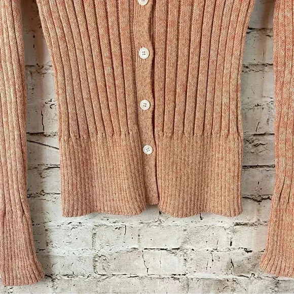 Peruvian Connection Women's Large Ribbed Pima Cotton Cardigan Sweater Orange L - Picture 3 of 5